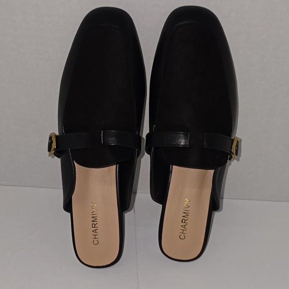 Charmivy Shoes - Charmivy Suede Mules Flat Square Toe Slip On Loafer‎ Slides Shoes Buckle Size 10